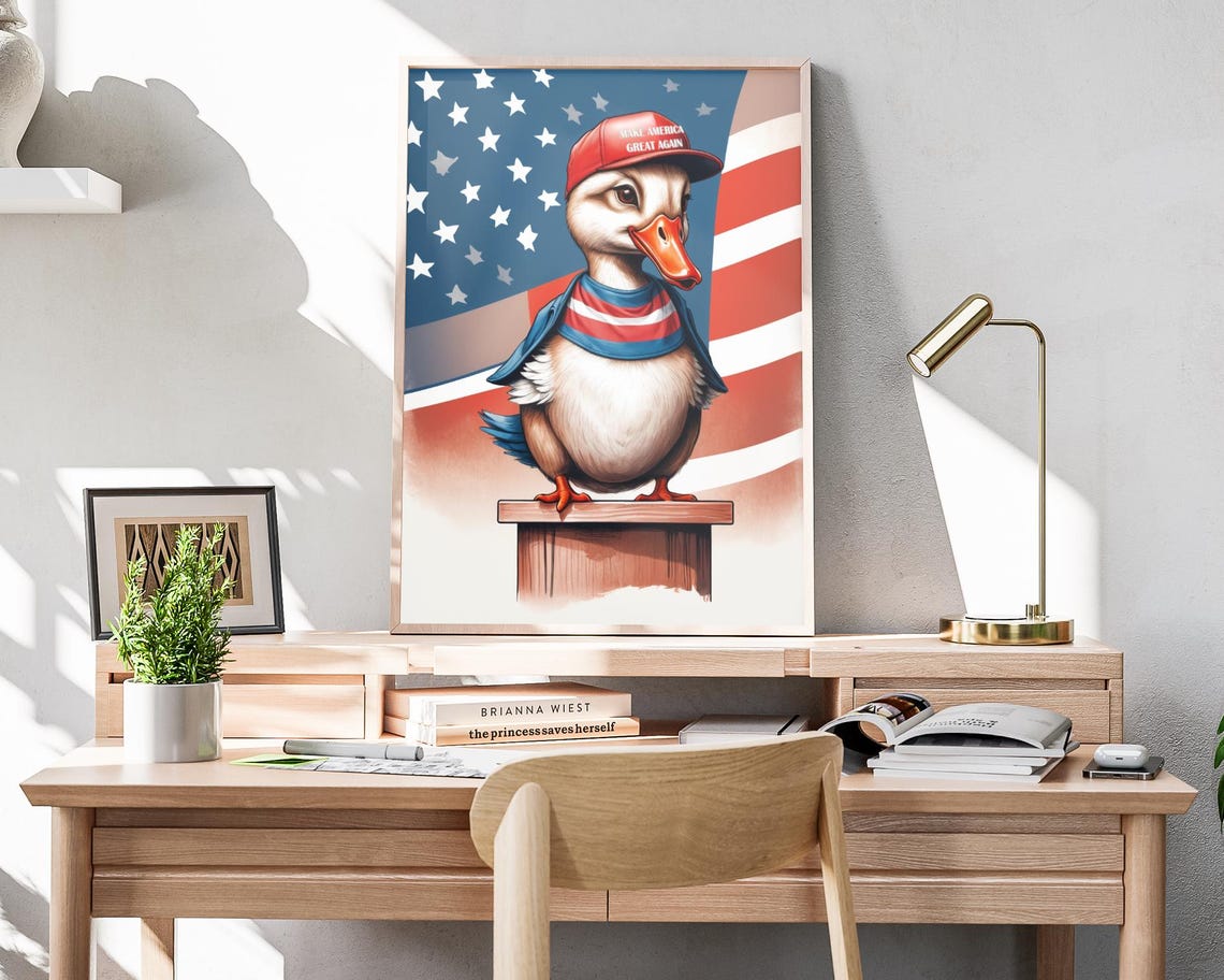 MAGA Duck Caricature Red Hat American Flag Humorous Animal Wall Poster - Image 4