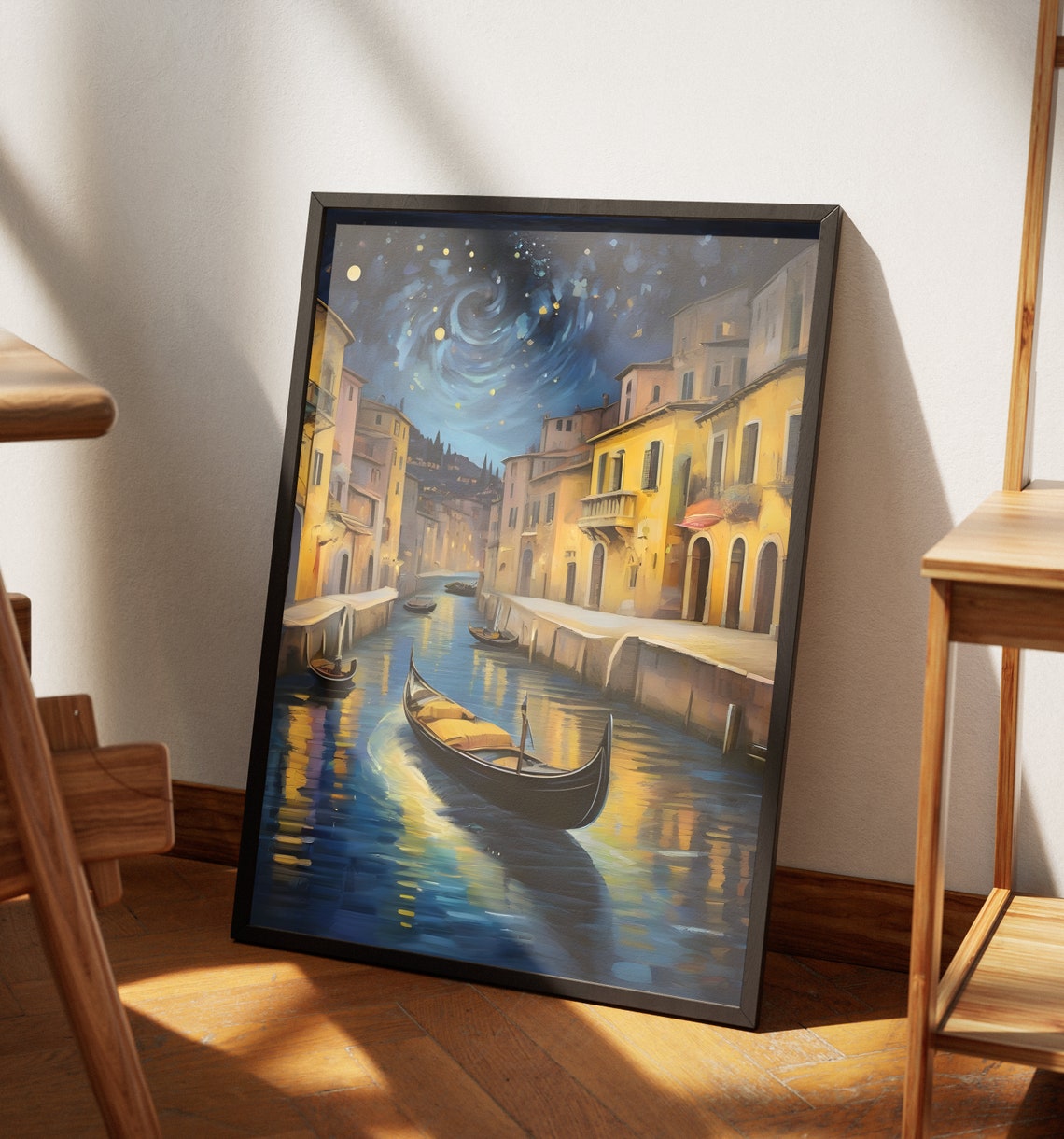 Italy Starry Night Matte Wall Art Italian Gondola Artwork Coastal City Print Italian Painting Italian Decor Italy Folk Art Poster - Image 4