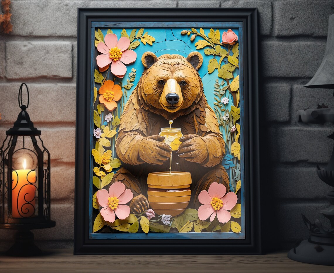 Spring Bear Folk Art, Rustic Spring Decor