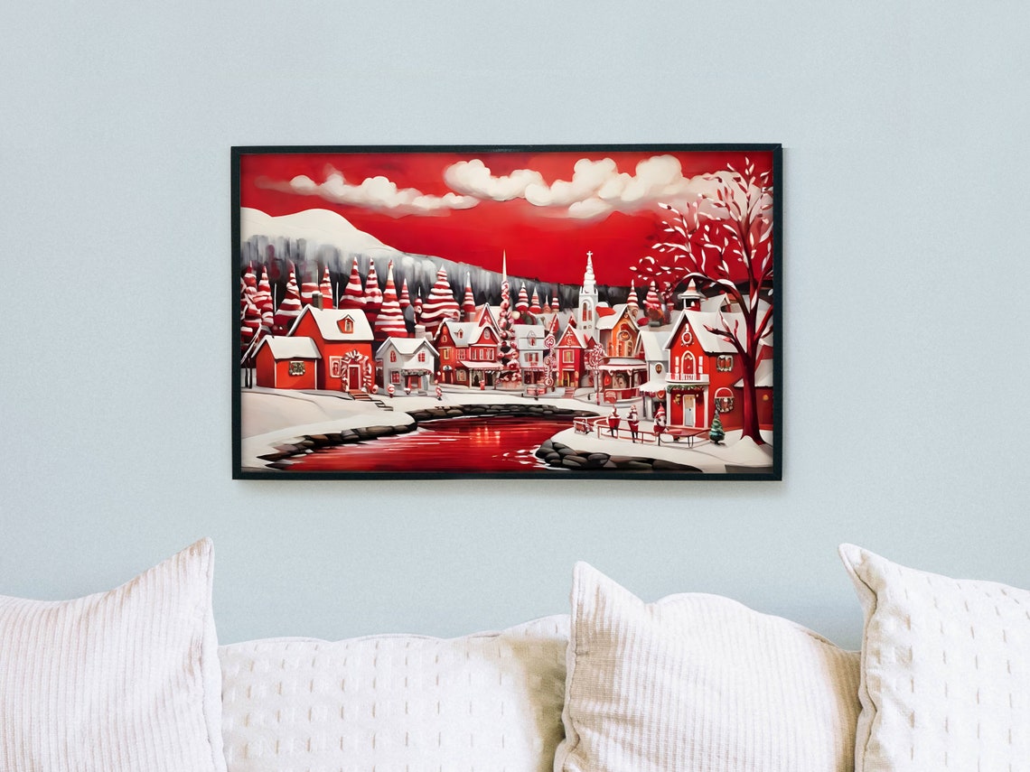 Red Christmas Village At Night By Red Lake Panoramic Wall Art Poster - Image 4