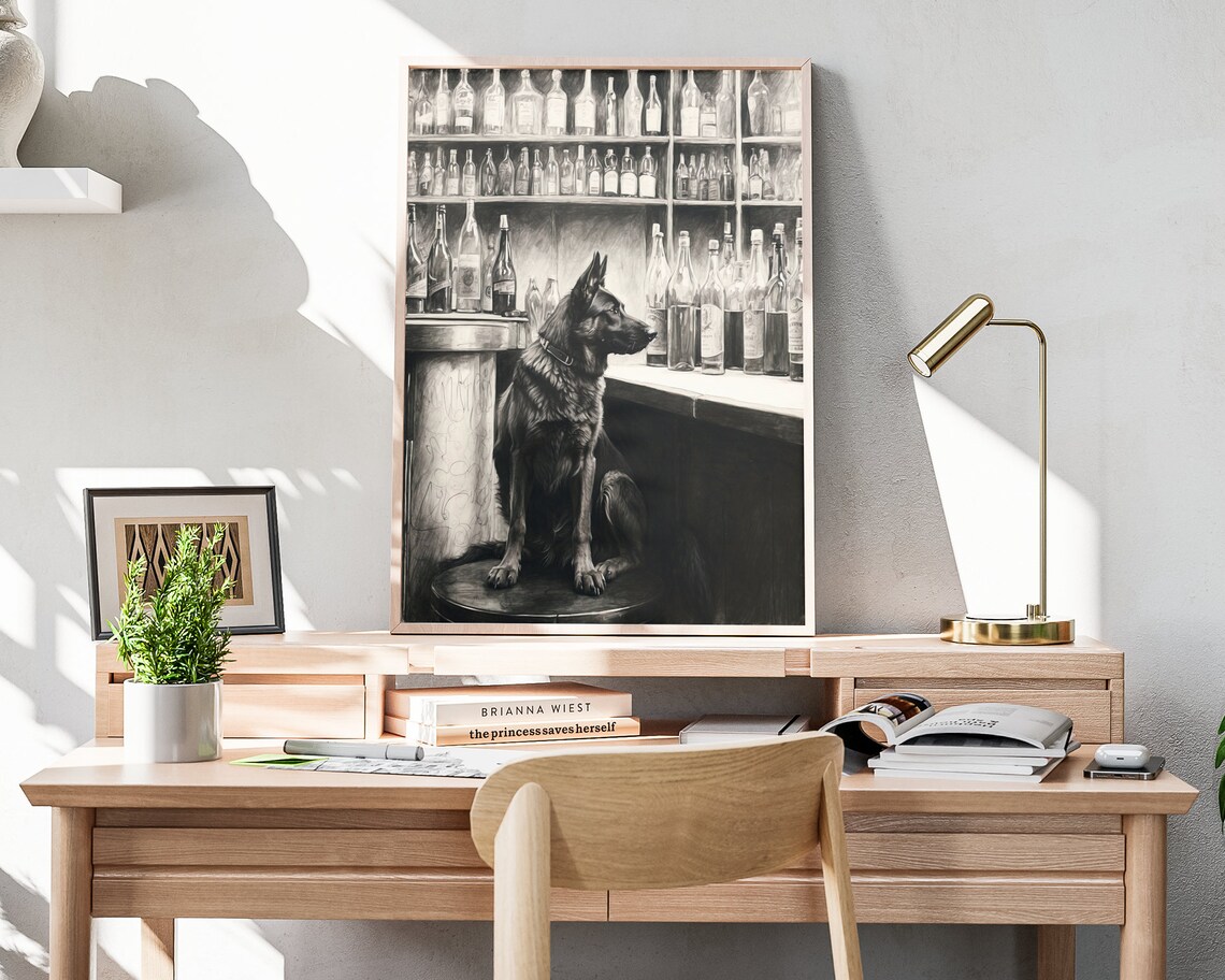 Black German Shepherd Bar Art Print, Dog Lover Decor - Image 4