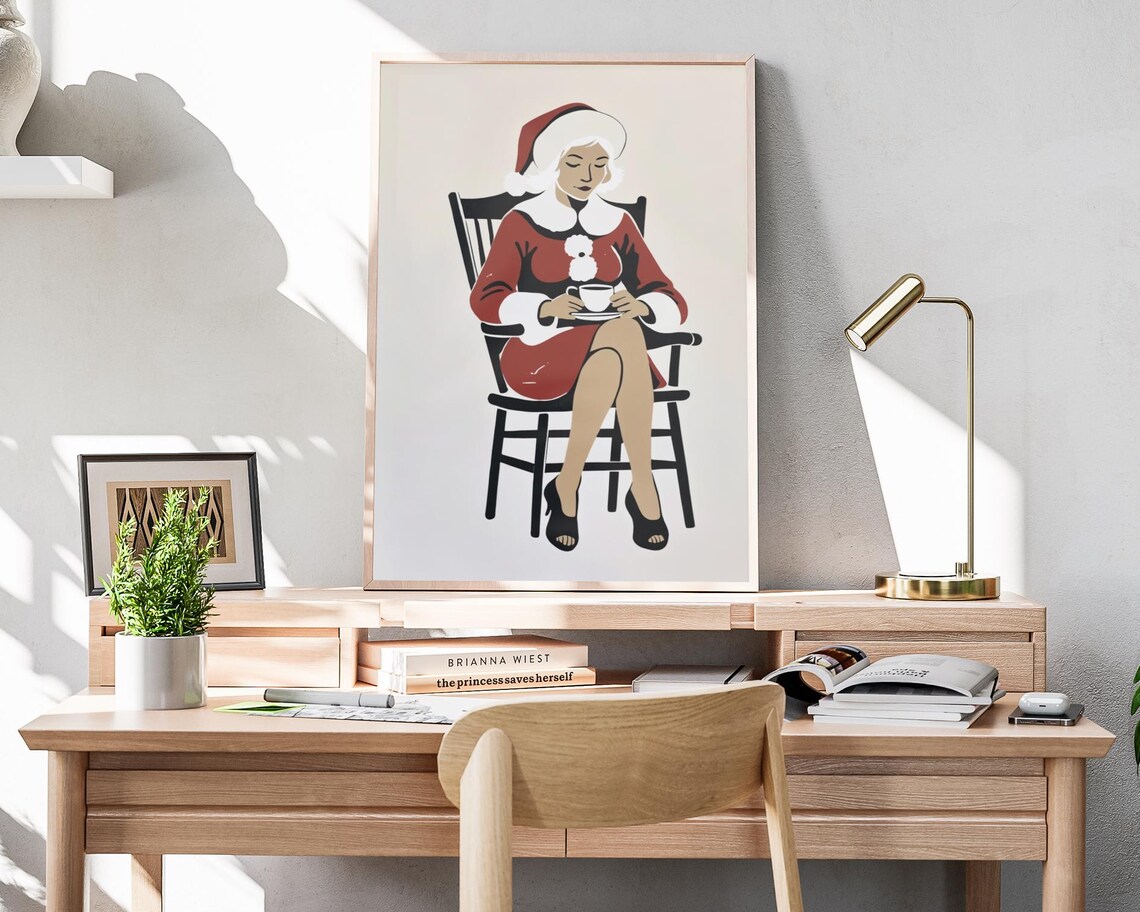 Mrs Claus Rocking Chair Tea Minimalist Christmas Wall Art Poster - Image 4