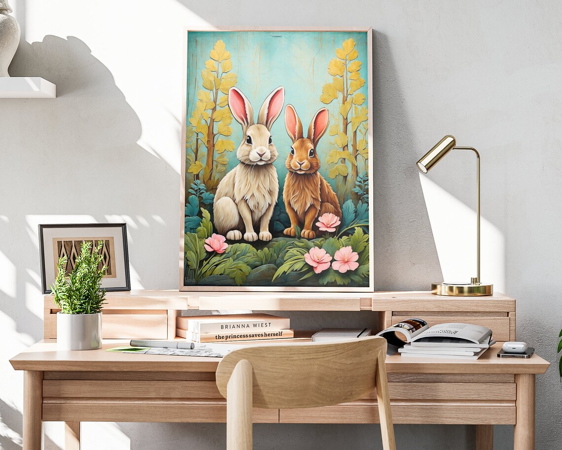 Spring Rabbits Folk Art, Rustic Spring Decor - Image 4