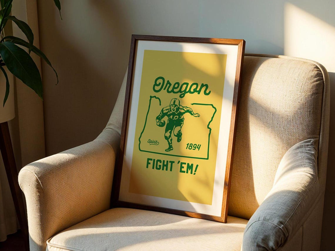 Retro Football Print Oregon Art Poster College Sports Team Wall Decor Football Gift For Sports Lover Wall Art Sports Dad Gift - Image 4