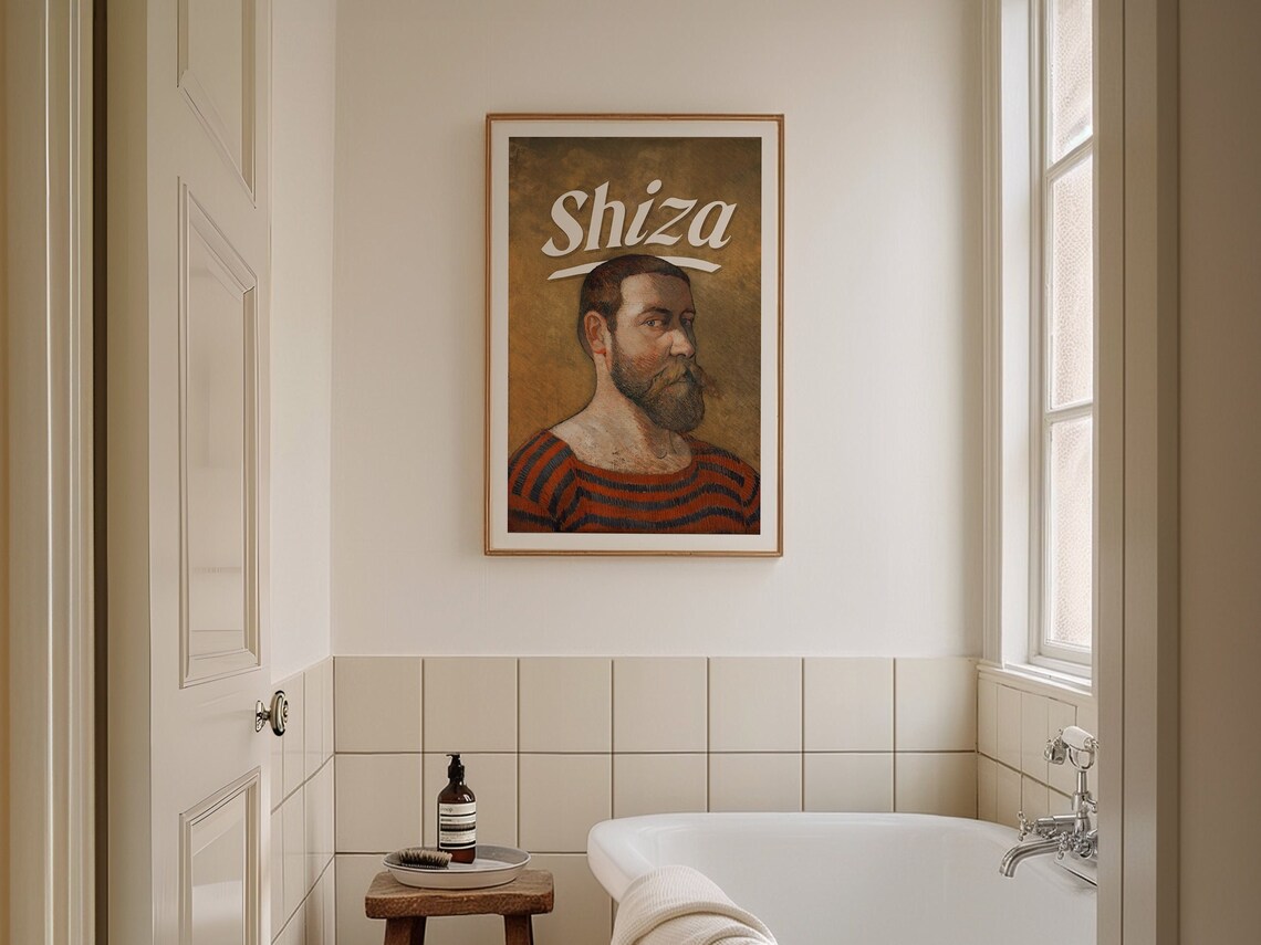 Shiza Vintage Style Bearded Gentleman Striped Shirt Art Poster - Image 2