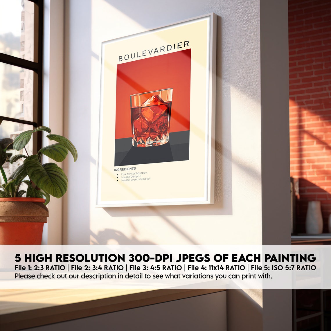 Boulevardier Bourbon Campari Cocktail Recipe Bar Cart Poster - Image 2