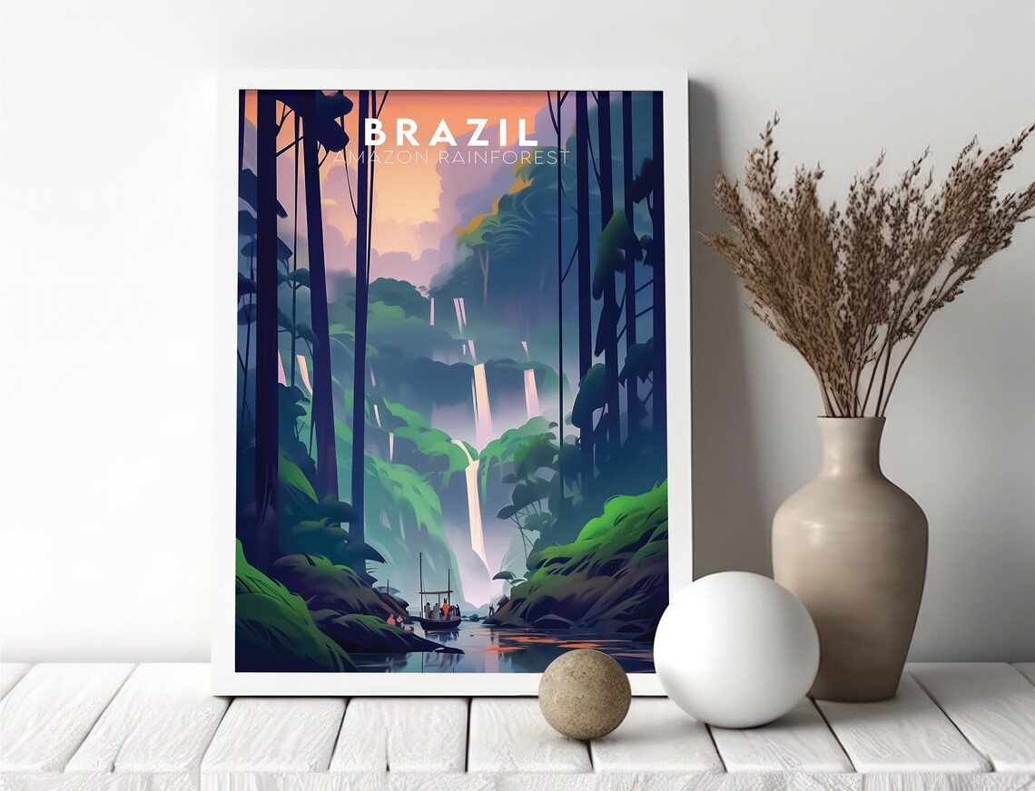 Amazon Rainforest Brazil Waterfall Jungle Vintage Travel Poster - Image 3