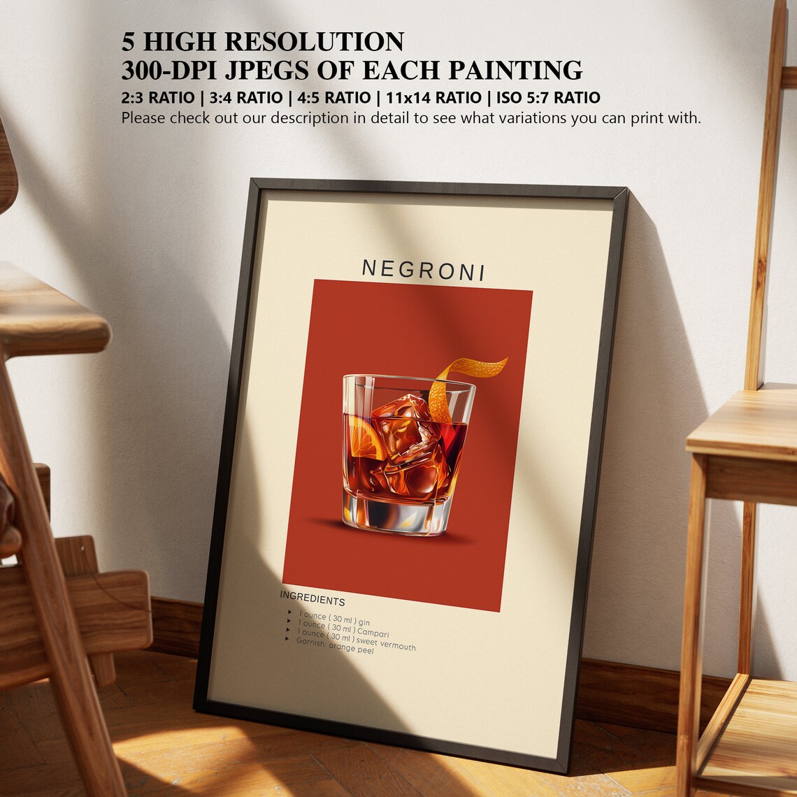 Negroni Cocktail Minimalist Bar Cart Art Print - Image 2