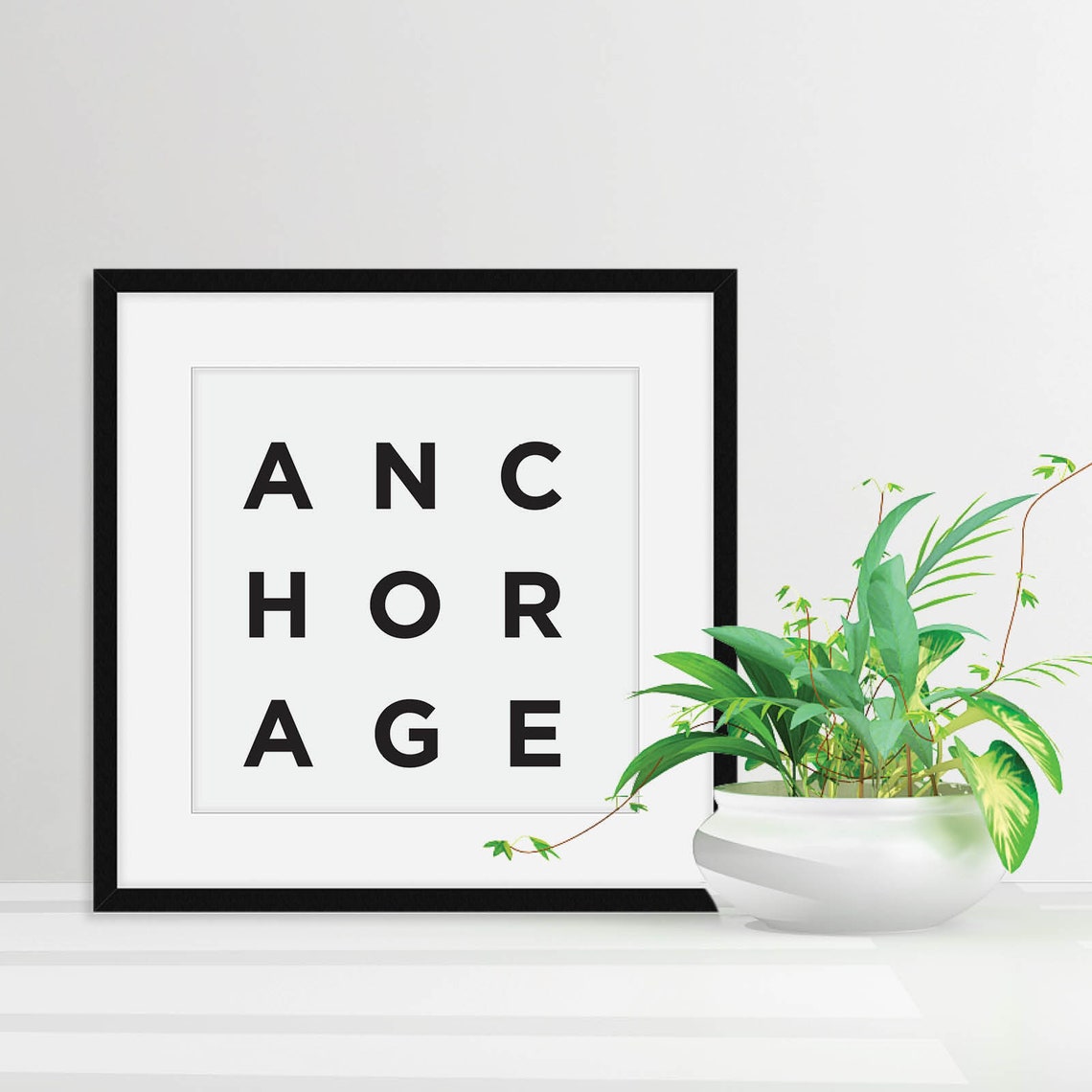 Anchorage Minimalist Black White Typography Alaska Home Decor Wall Art