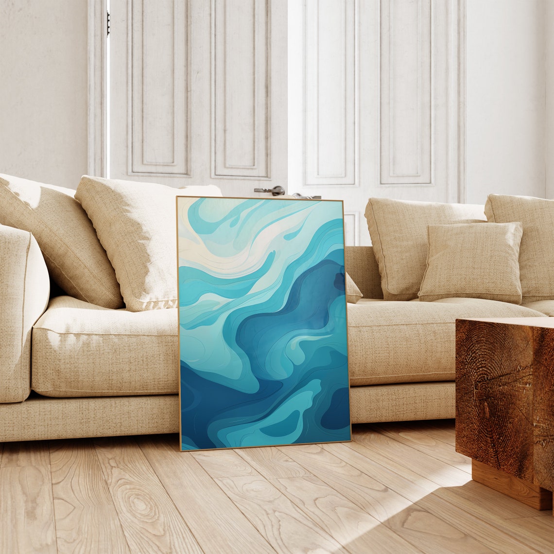 Ocean Blue Waves Abstract Coastal Modern Sea Inspired Art Poster - Image 4