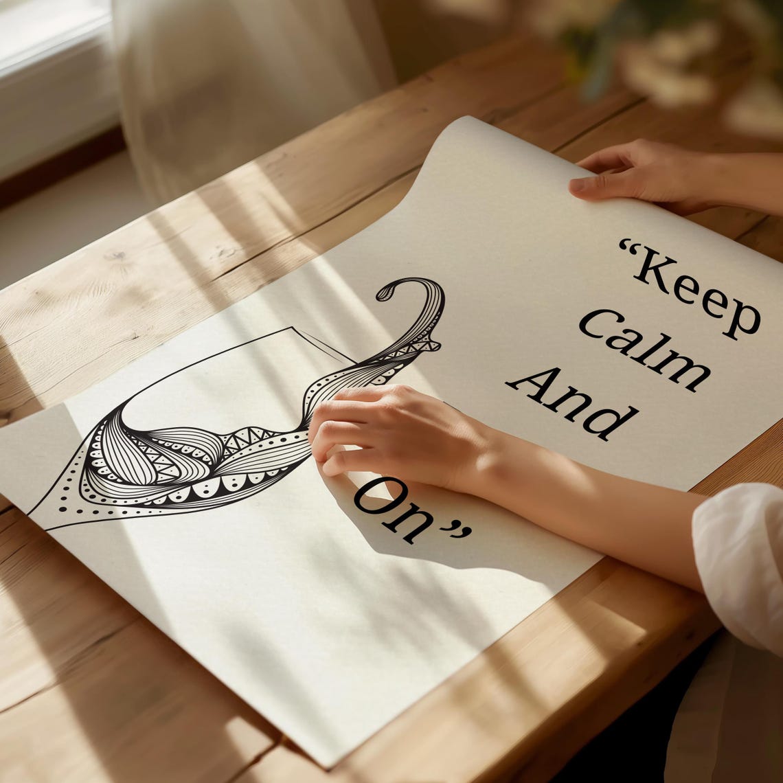 Keep Calm and Drink On Ornate Zentangle Wine Glass Quote Poster - Image 4