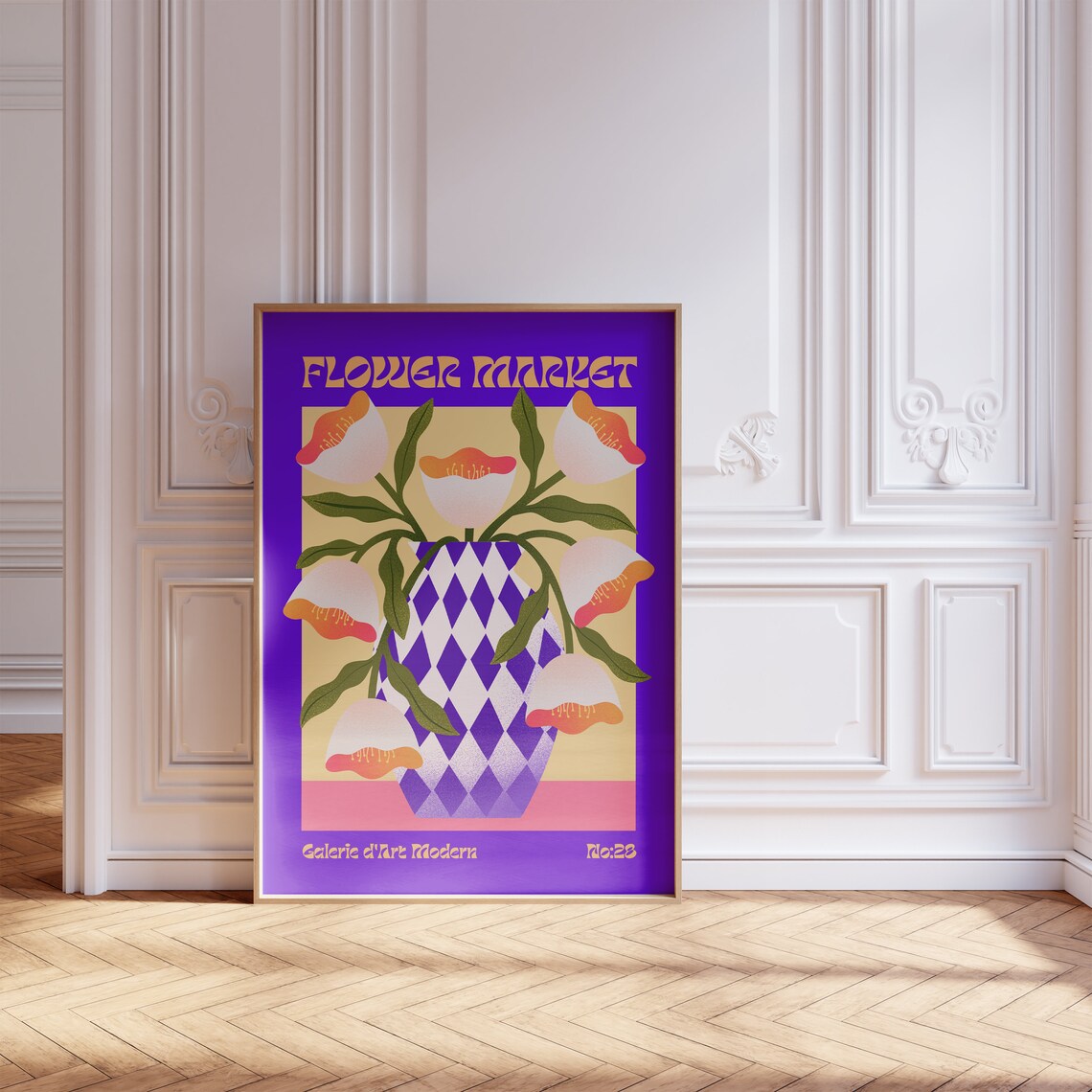 Flower Market No 28 White Orange Blooms Harlequin Vase Art Poster - Image 5