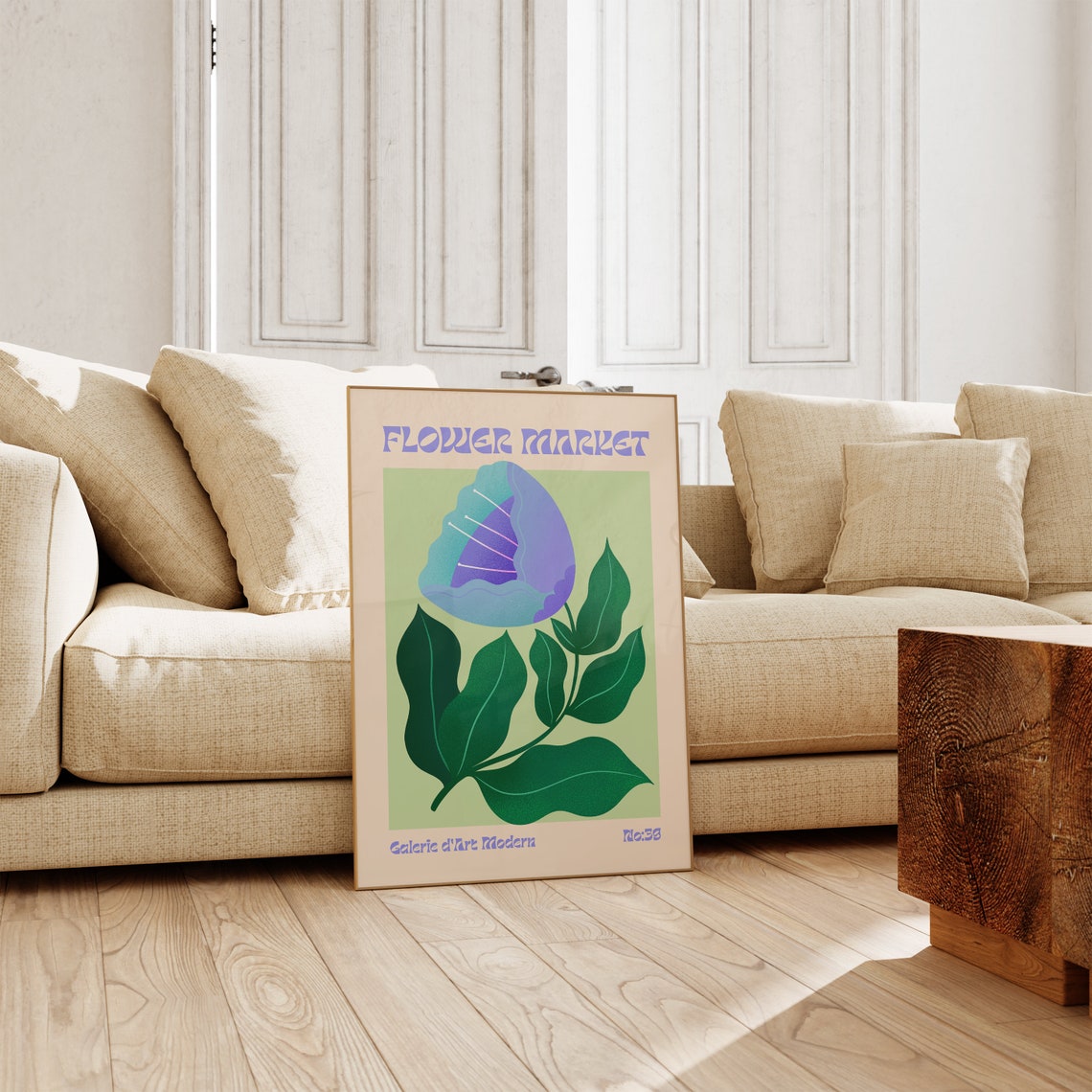 Flower Market No 39 Blue Purple Folded Bloom Sage Floral Poster - Image 3