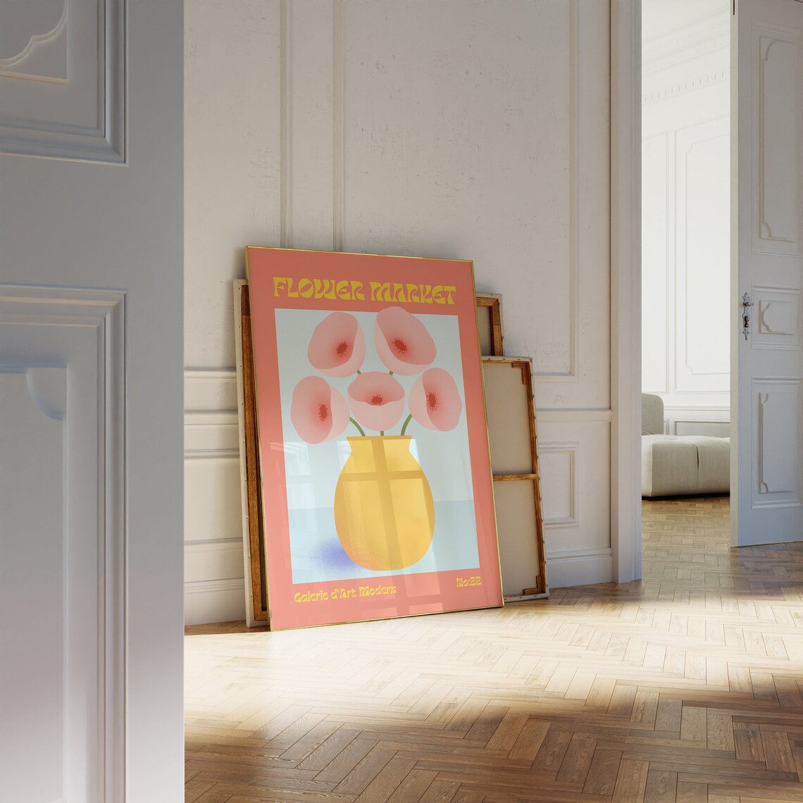 Flower Market No 22 Pink Poppy Blooms in Yellow Vase Art Poster - Image 2