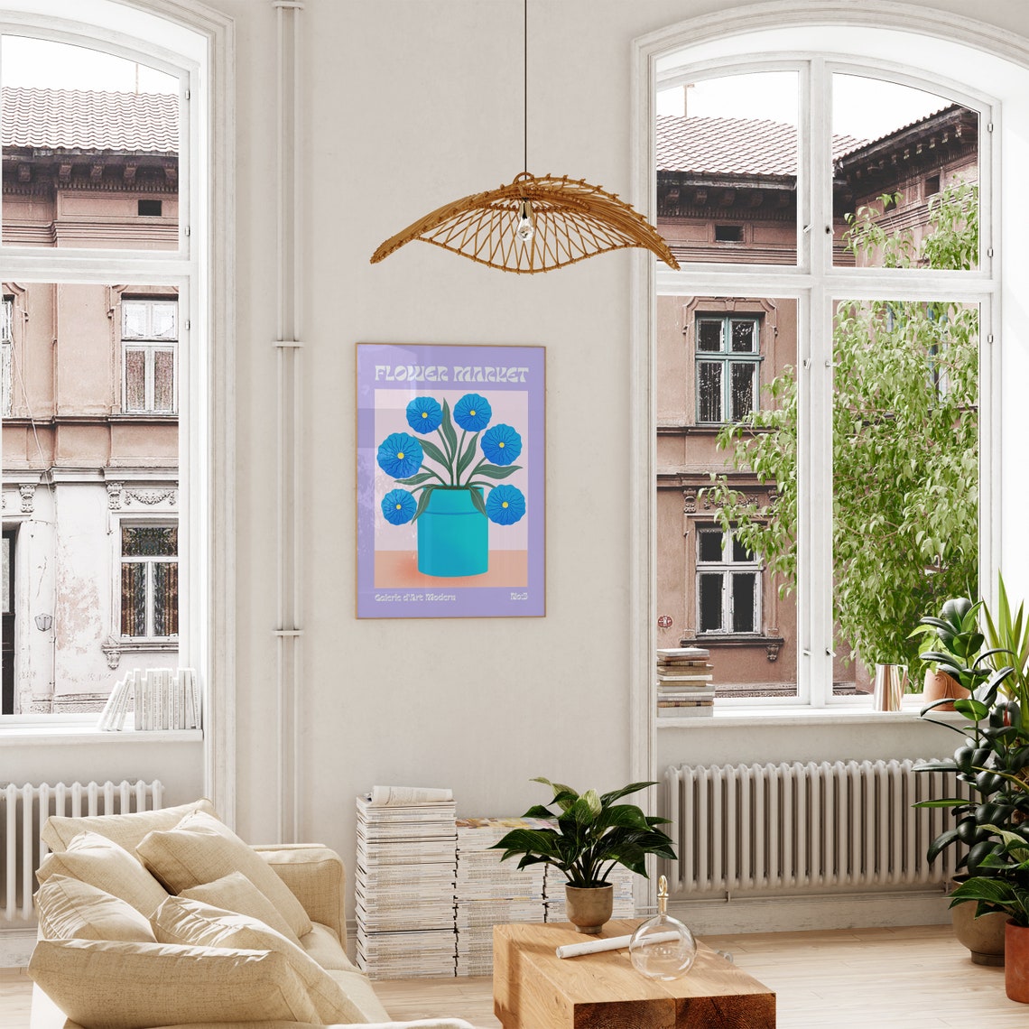 Flower Market No 5 Blue Anemones In Turquoise Vase Art Poster - Image 4