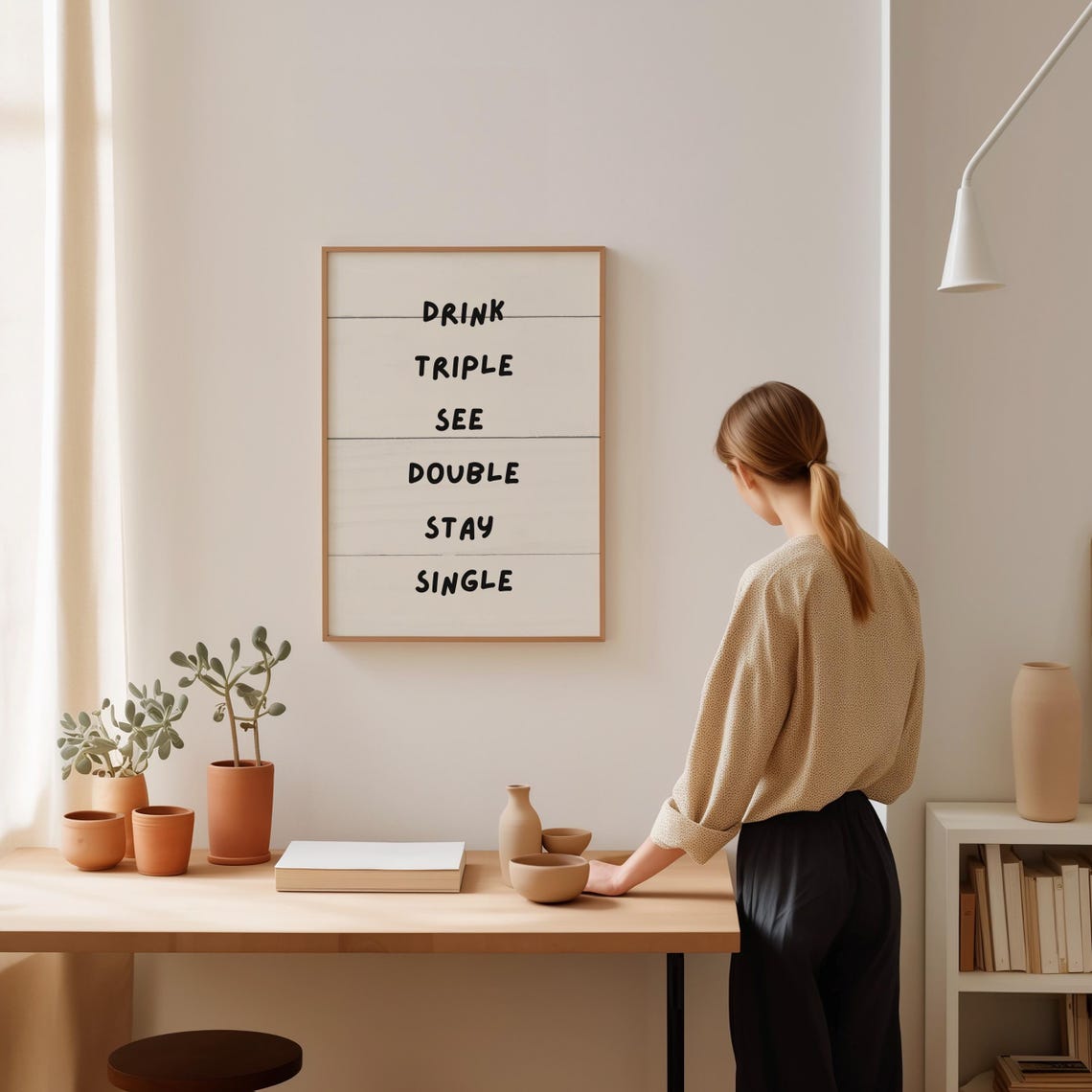 Drink Triple See Double Stay Single Funny Bar Quote Art Poster - Image 2