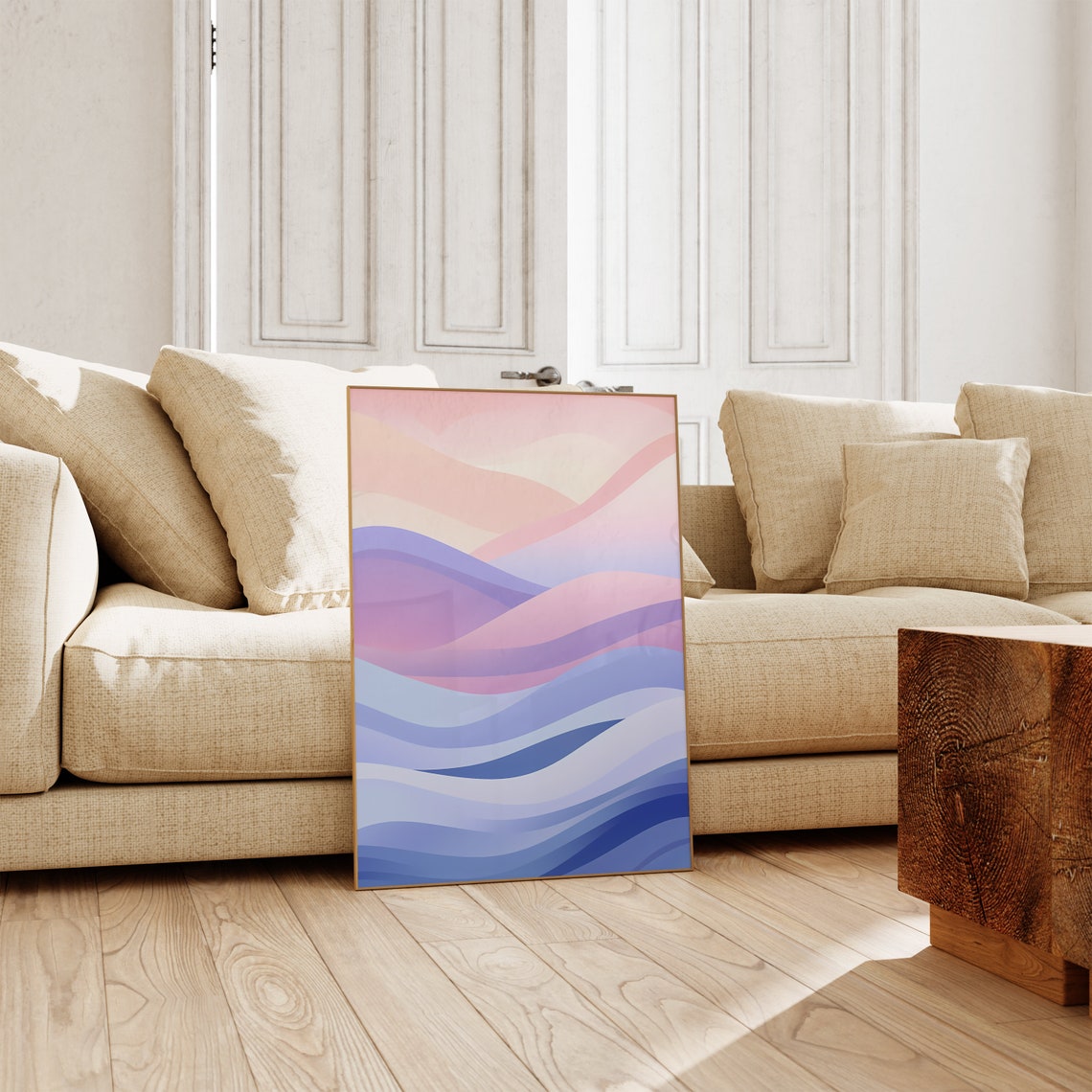 Pink Lilac Gradient Waves Soft Pastel Modern Abstract Art Poster - Image 4