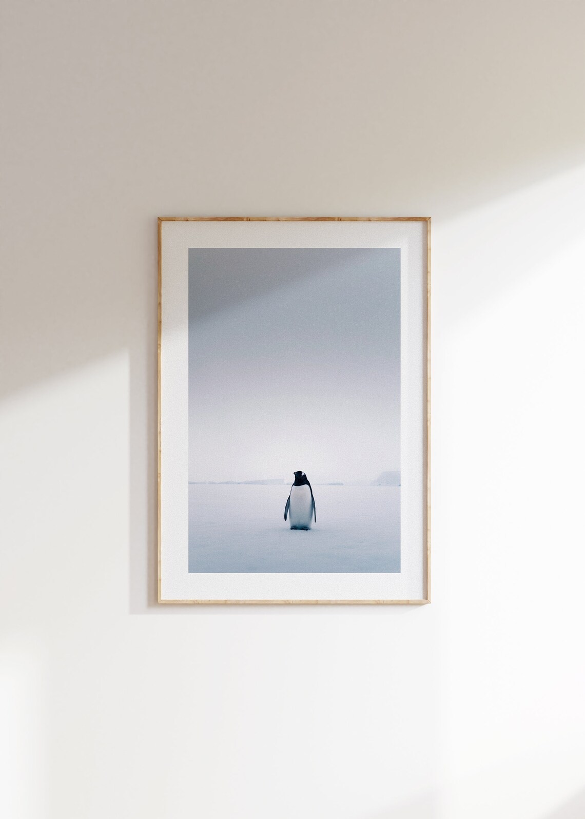Lone Penguin Vast Icy Landscape Minimalist Winter Photo Poster