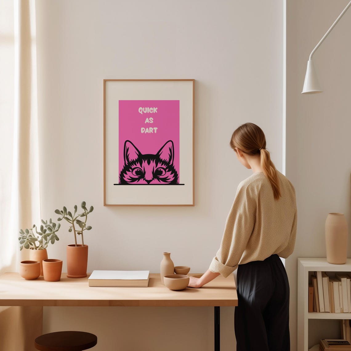 Quick as Dart Pink Cat Face Bold Retro Typography Quote Poster - Image 2