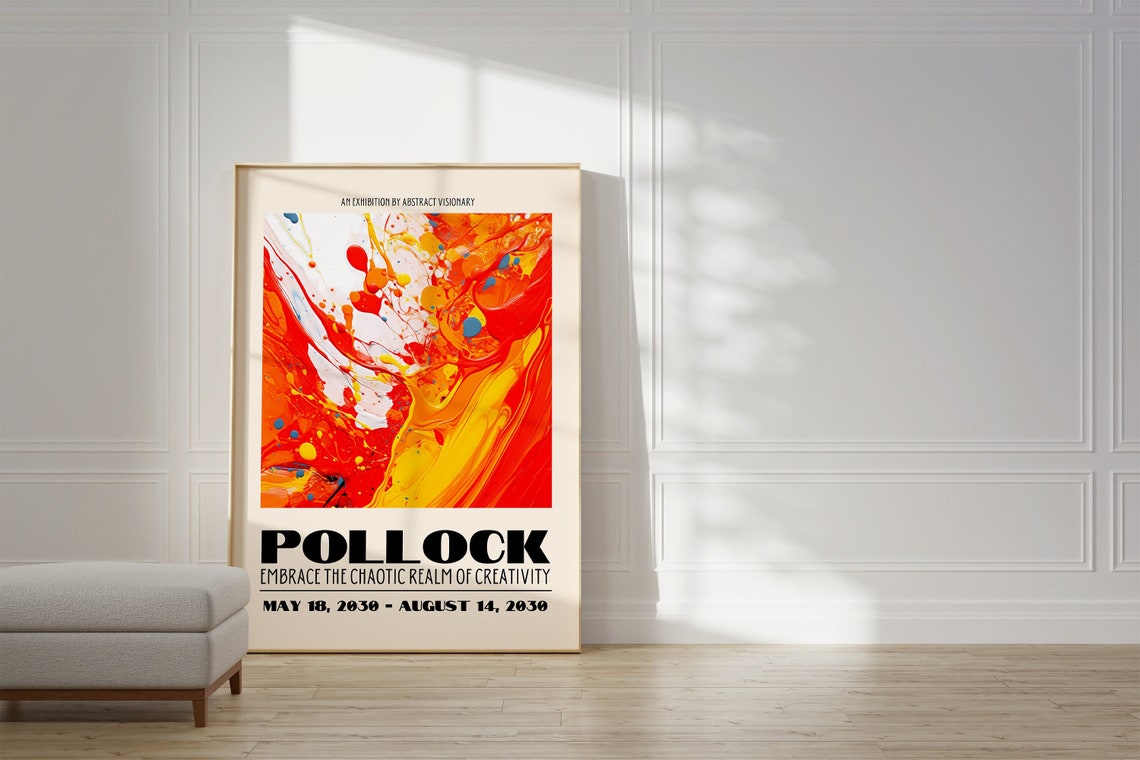 Pollock Embrace Chaos Red Orange Drip Splatter Abstract Art Poster