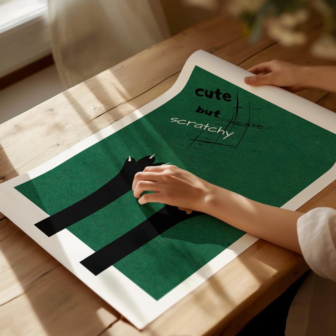 Cute but Scratchy Cat Paws Showing Claws on Green Humor Poster - Image 4