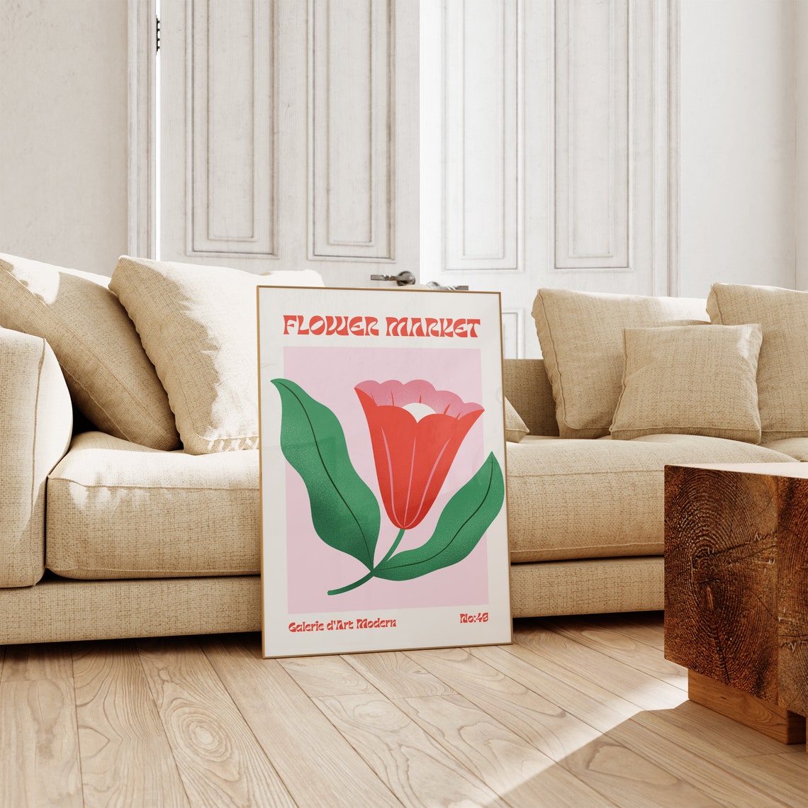 Flower Market No 49 Red Tulip On Pink Retro Botanical Art Poster - Image 3
