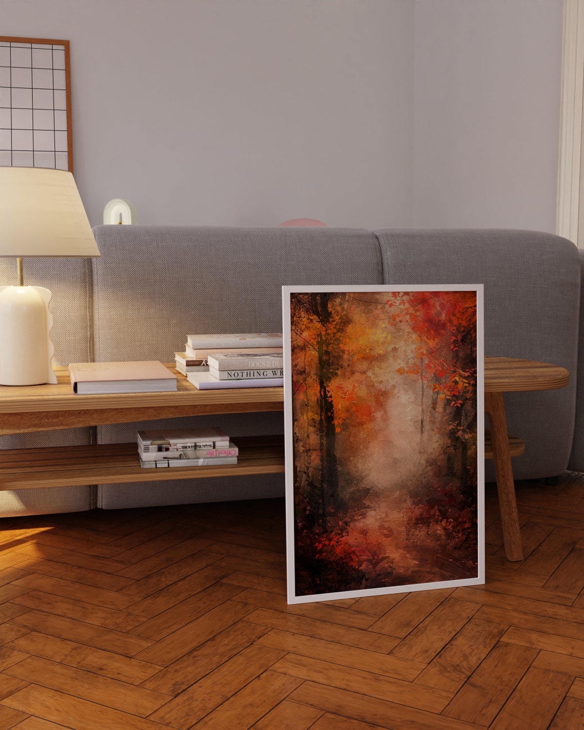 Fiery Autumn Forest Path Red Orange Foliage Dark Moody Poster - Image 3