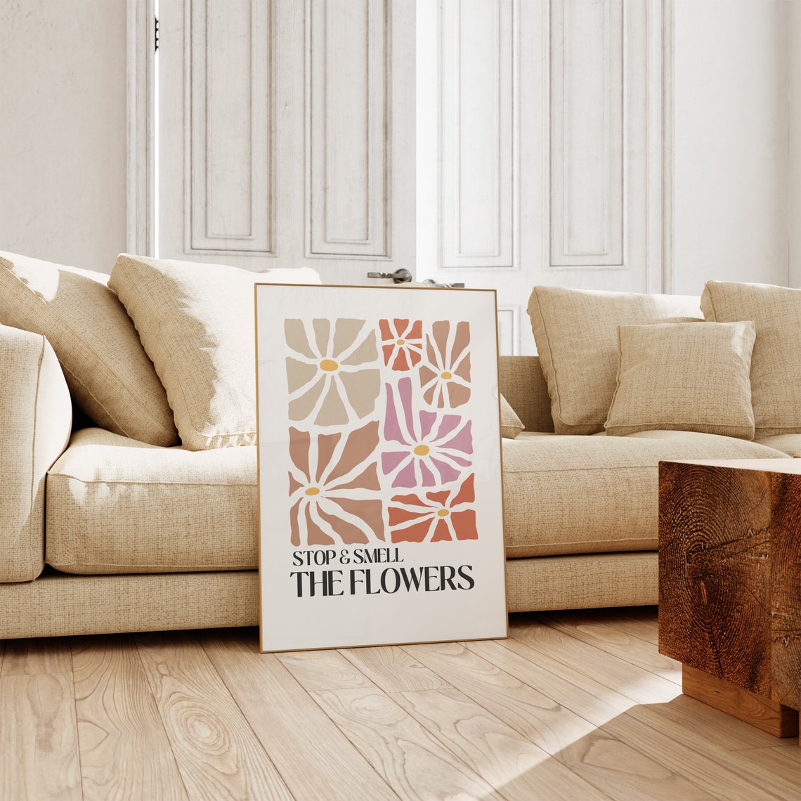 Stop and Smell the Flowers Retro Floral Daisy Mindfulness Poster - Image 2