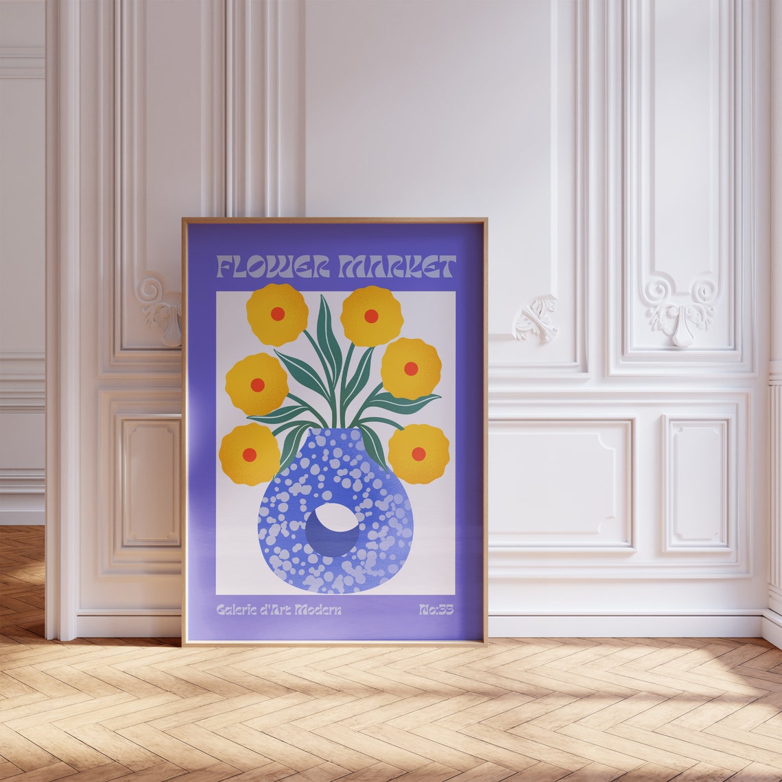 Flower Market No 35 Yellow Blooms in Blue Dotted Vase Art Poster - Image 5