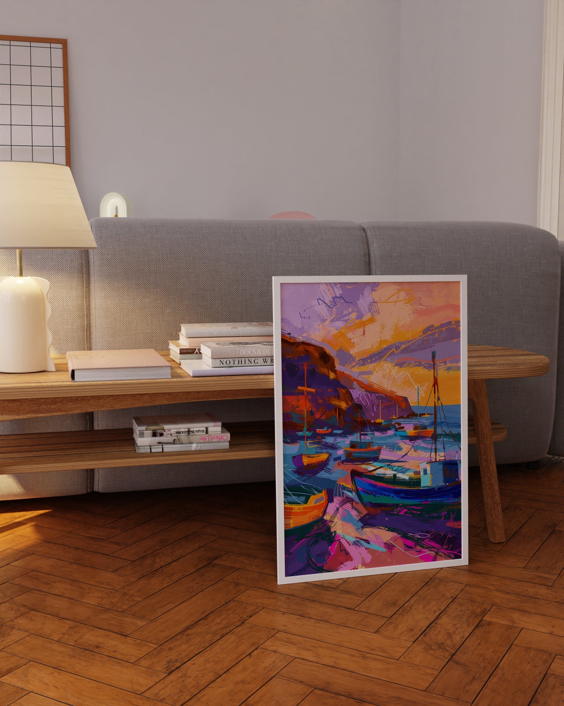 Harbor Sunset Colorful Boats Dark Cliffs Expressionist Poster - Image 4