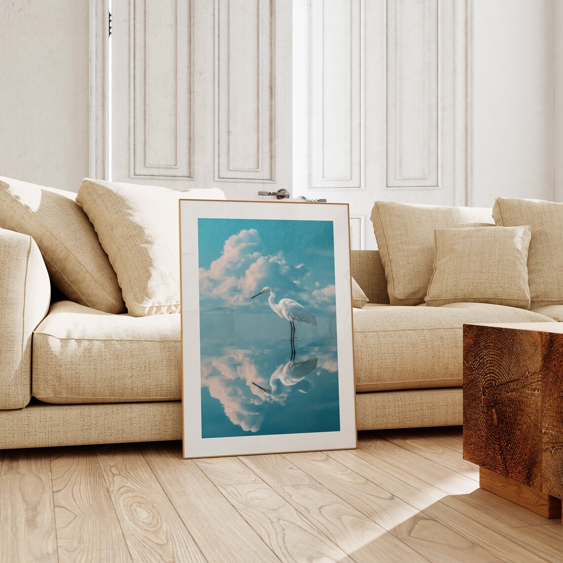 Reflections of Grace White Egret Cloud Mirror Calm Lagoon Poster - Image 2