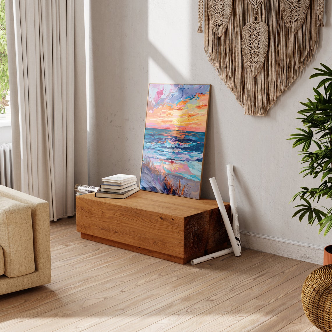 Impressionist Ocean Sunset Waves Beach Dunes Painting Poster - Image 3