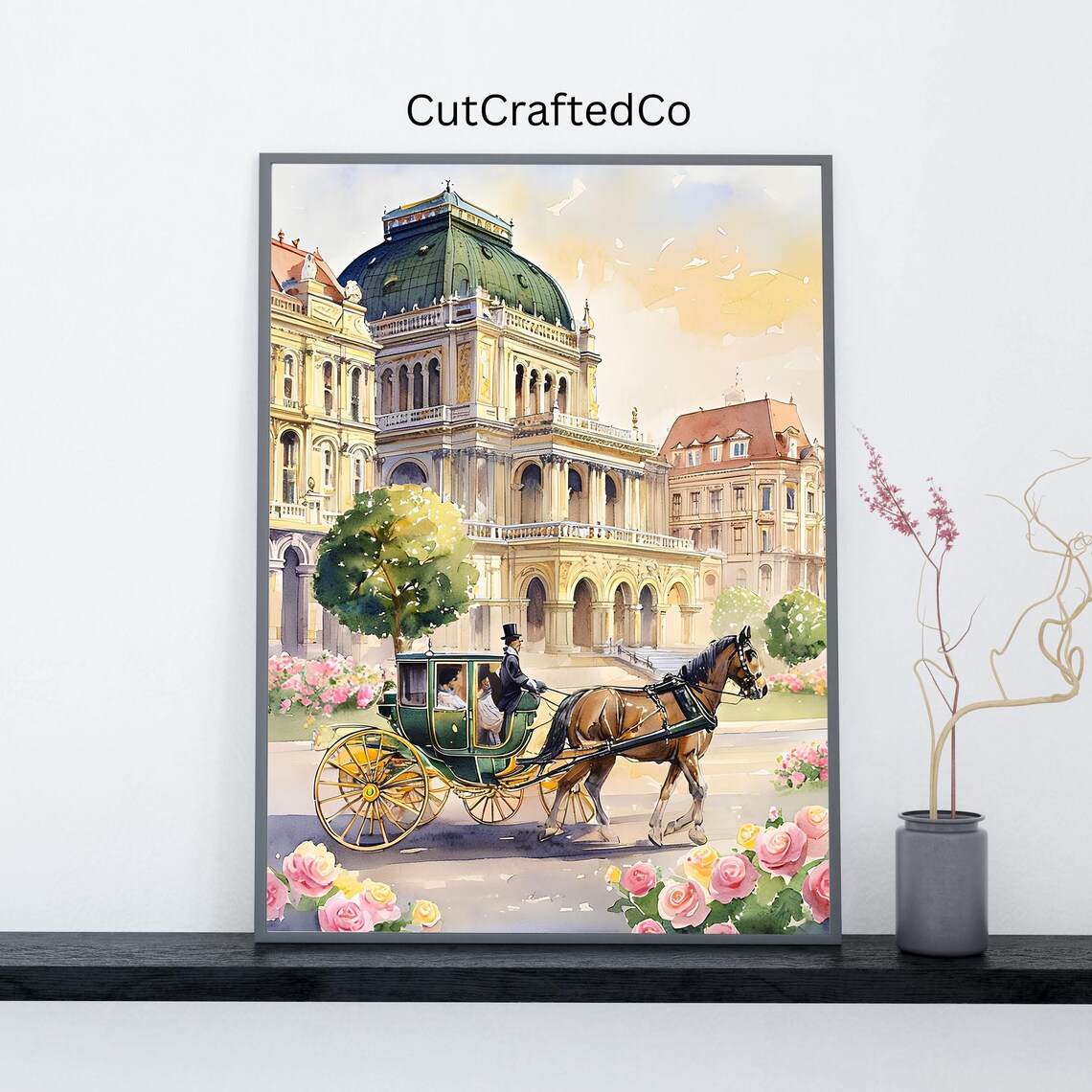 Horse Carriage Grand Opera House Vintage European City Poster
