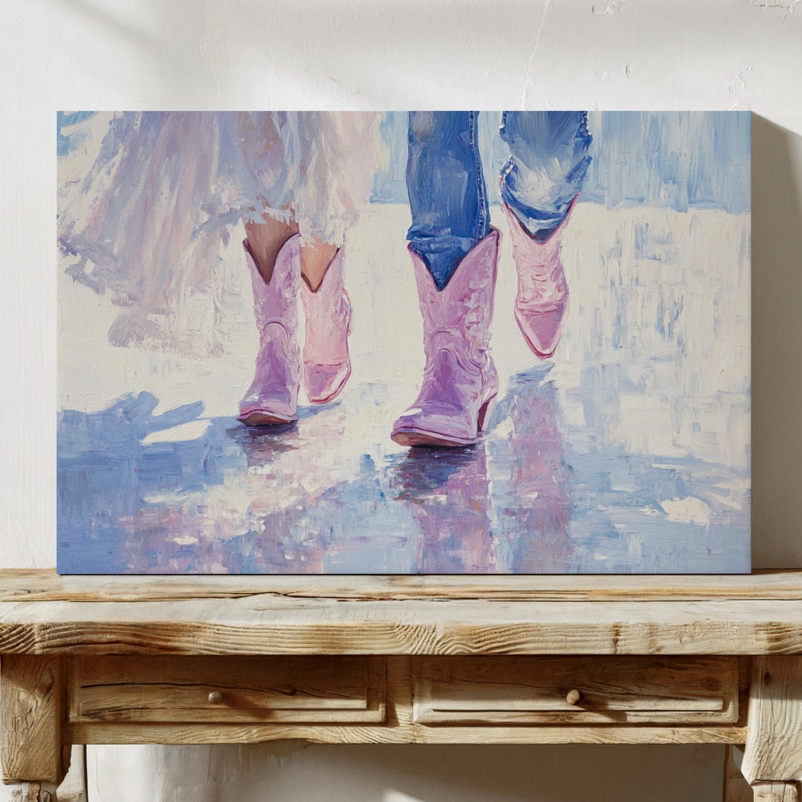Pink Cowboy Boots On Wedding Day Rainy Stroll Painting Poster