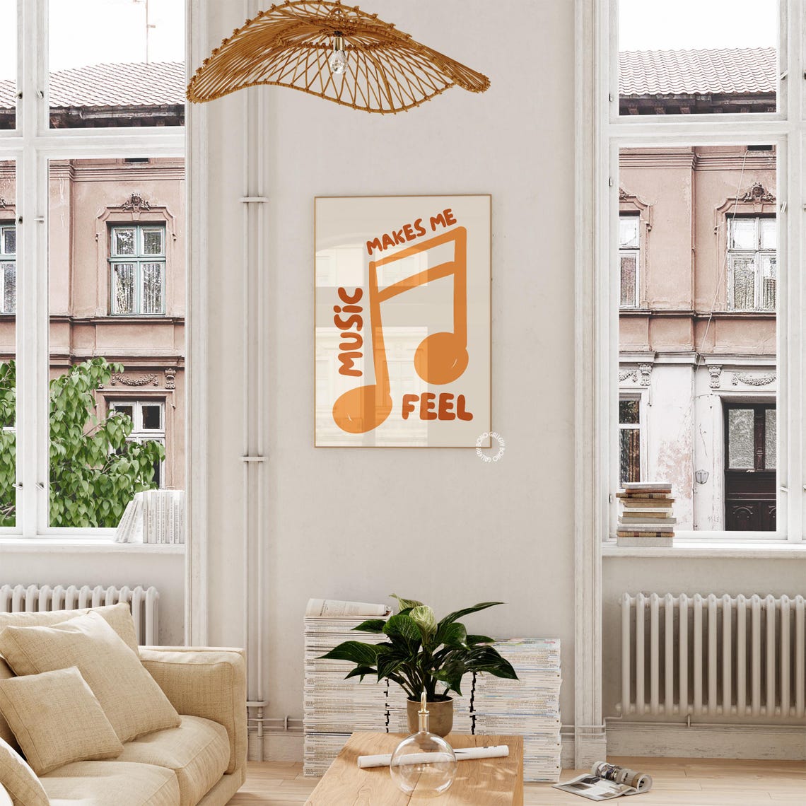 Music Makes Me Feel Orange Note Typography Poster Retro Music - Image 2