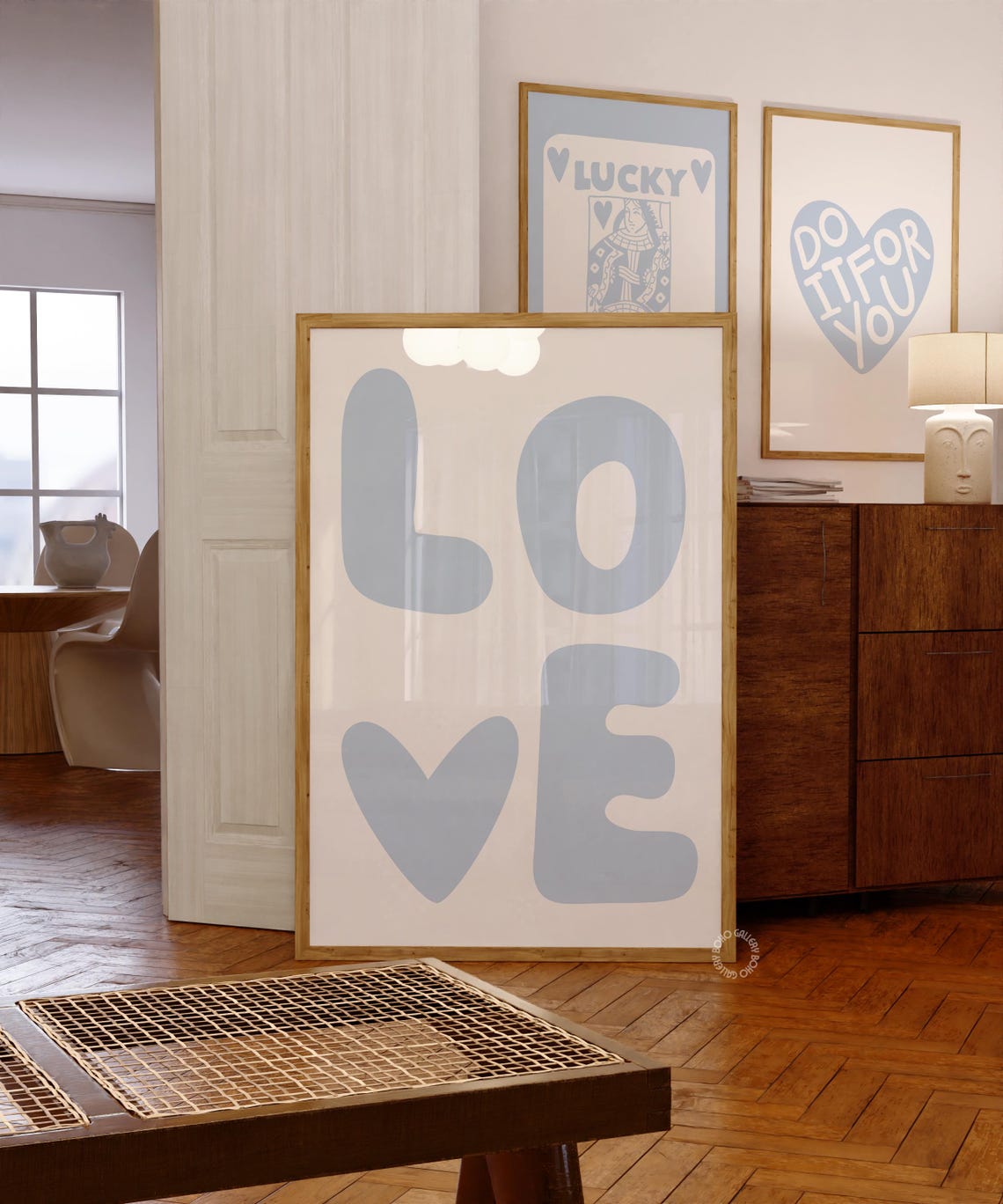 Blue Love Bubble Typography Heart Preppy Minimal Wall Poster - Image 3