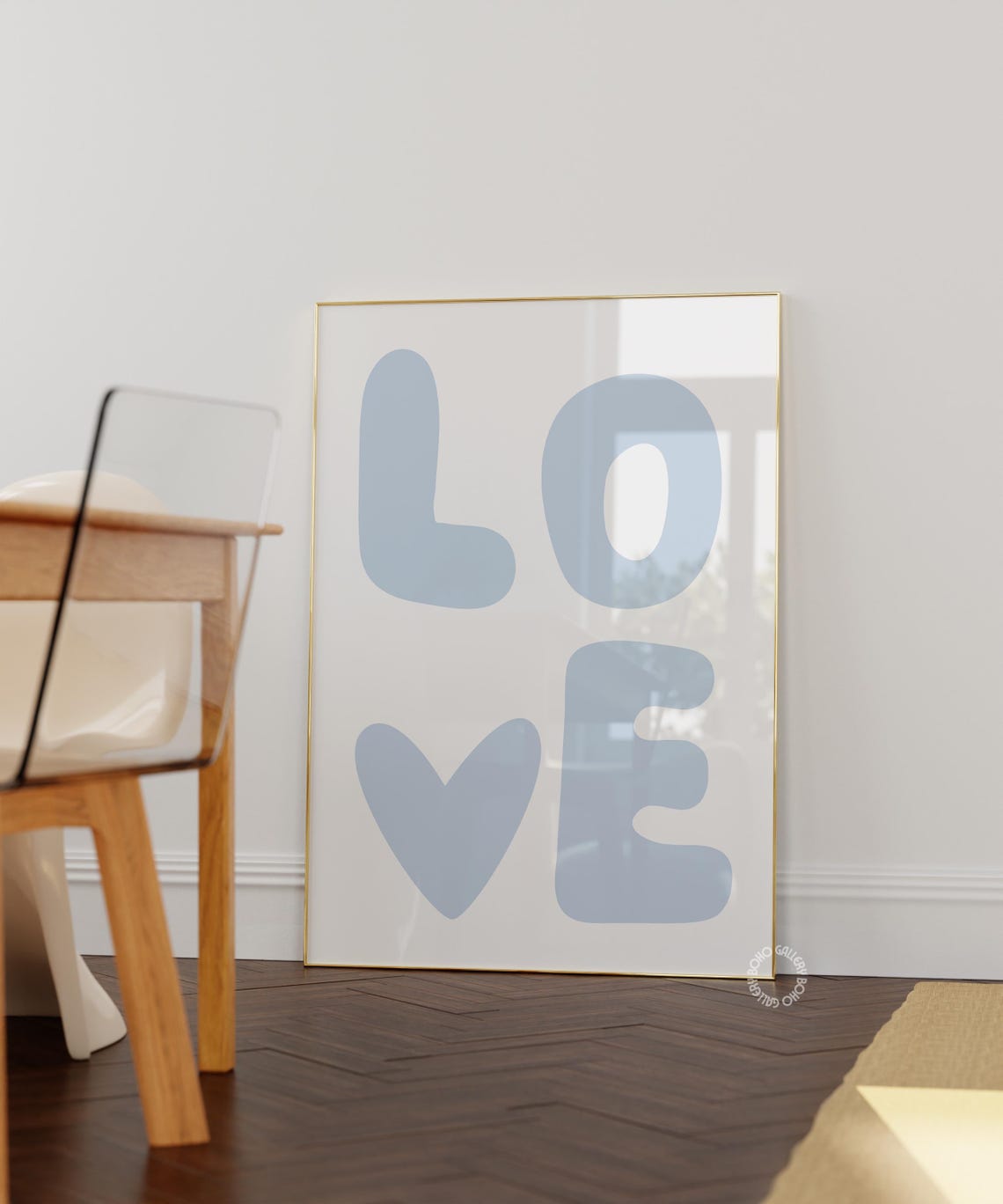 Blue Love Bubble Typography Heart Preppy Minimal Wall Poster - Image 2