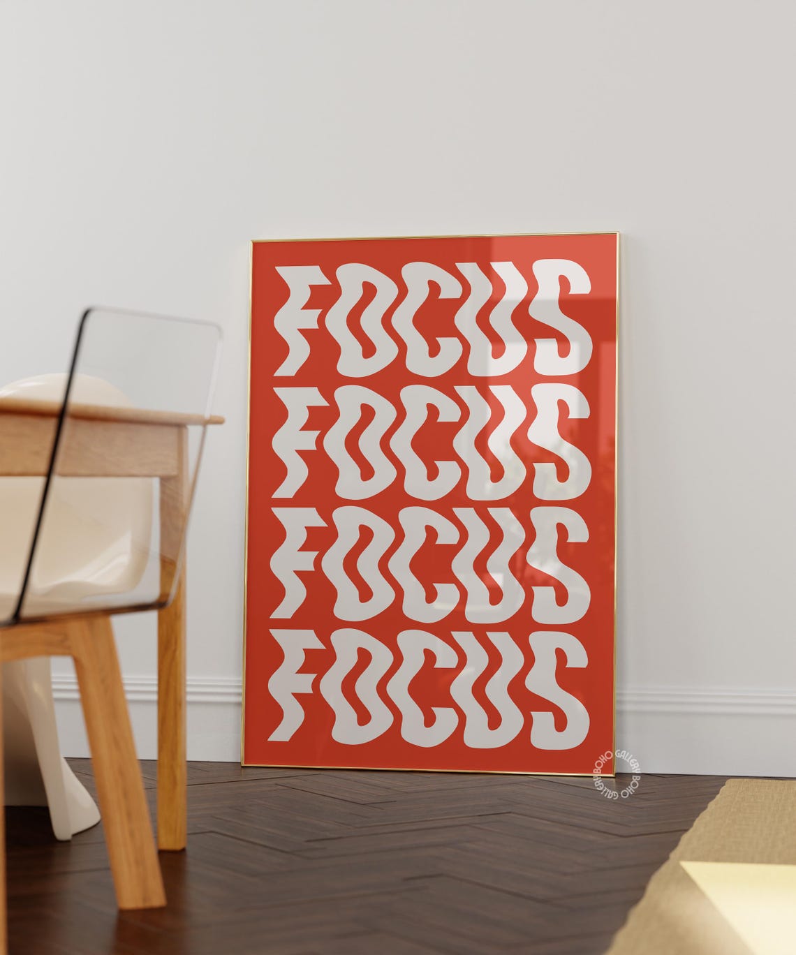 Focus Repeat Orange Groovy Wavy Letters Motivation Wall Poster - Image 3