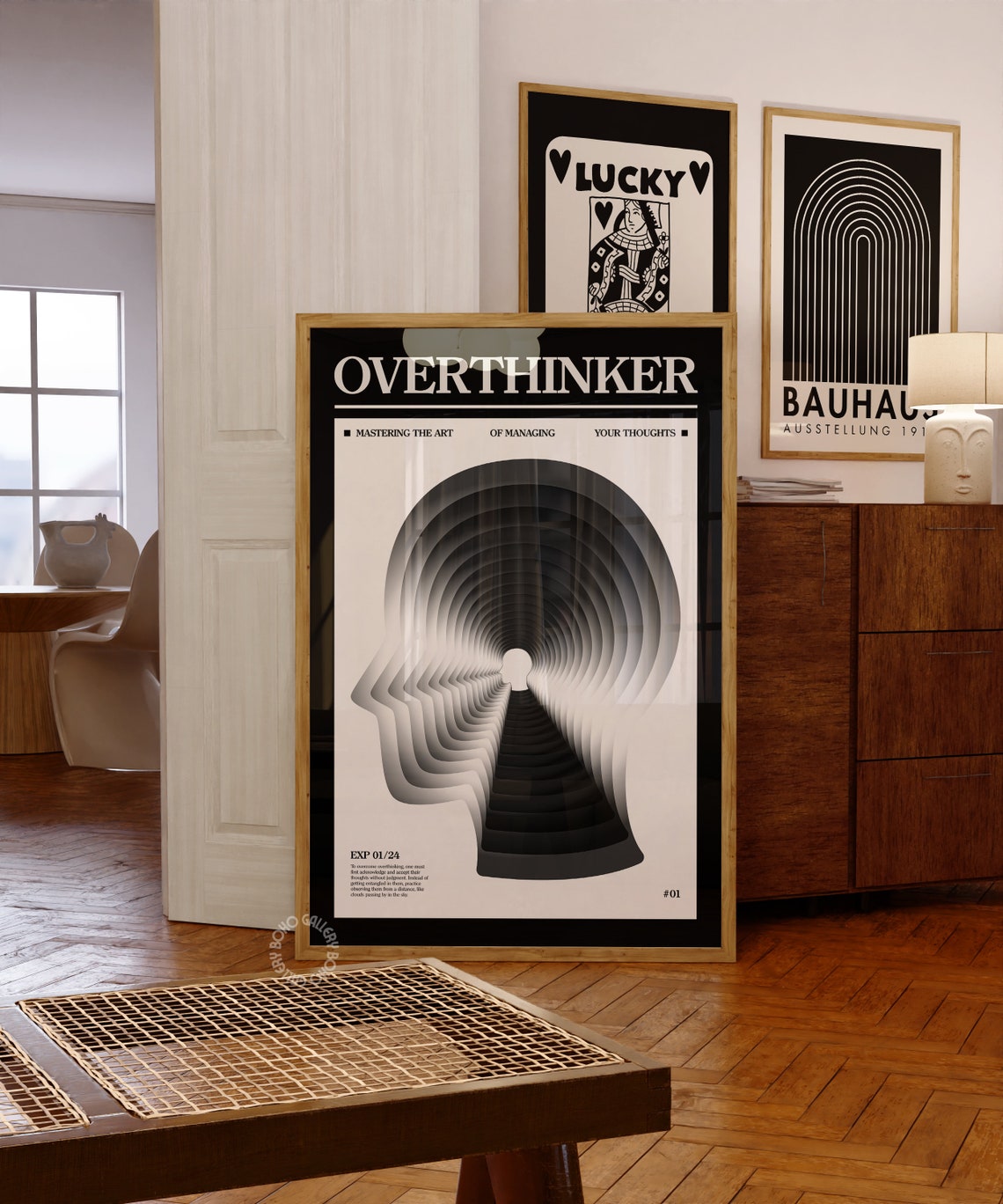 Overthinker Mind Optical Illusion Head Black White Art Poster
