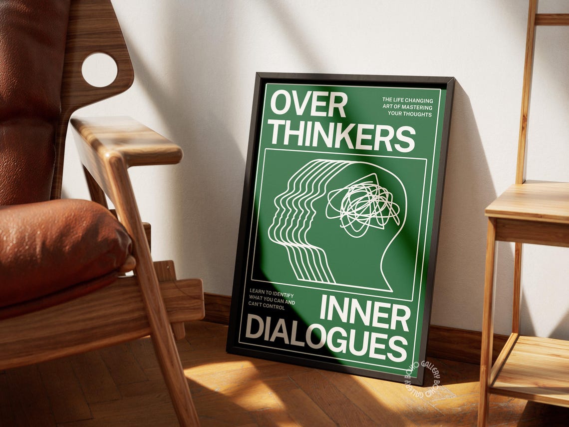 Overthinkers Inner Dialogues Green Retro Mental Health Mind Poster - Image 2