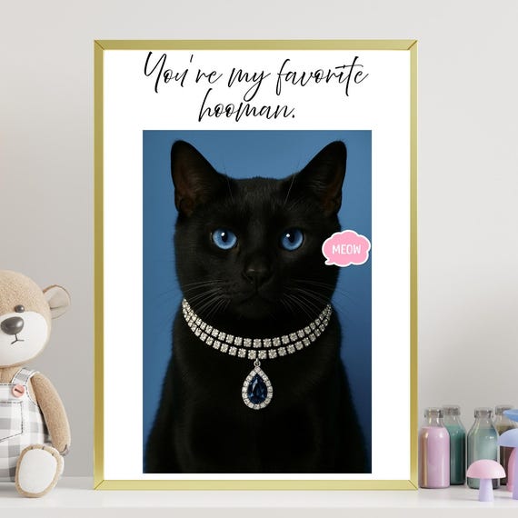 Cute Cat Wall Art Portrait Pet Poster Kids Room Nursery Animal Decor Fashion Print Lover Gift