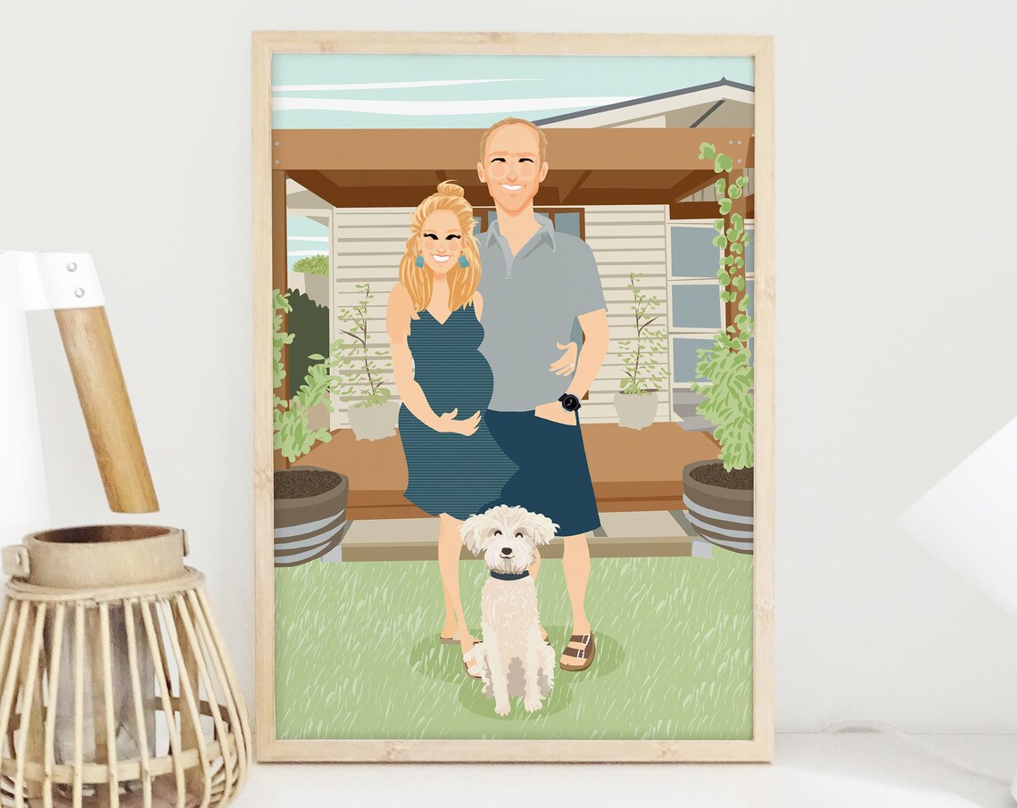 Custom Illustrated Moving Announcement Card With Couple and Dog Poster - Image 4