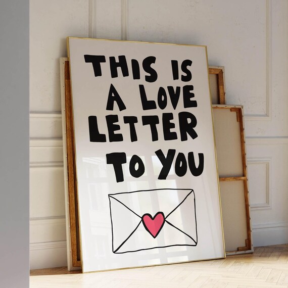 Love Letter Print Vintage Wall Art Trendy Home Decor Retro Poster Cute Love Heart Poster Minimalist Print Trendy Bedroom Decor Art