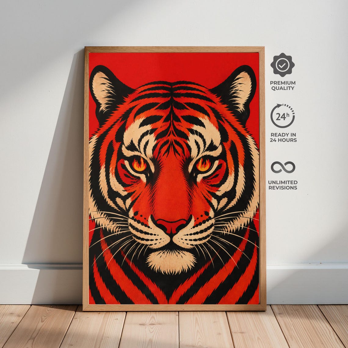 Tiger Wall Art Print Bold Red Poster Modern Big Cat Animal Artwork