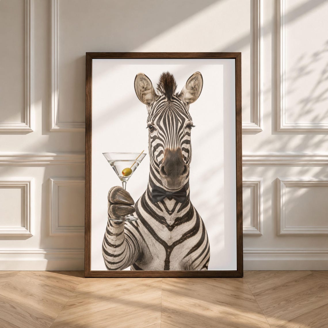 Zebra In Bow Tie Holding Martini Quirky Cocktail Safari Bar Poster