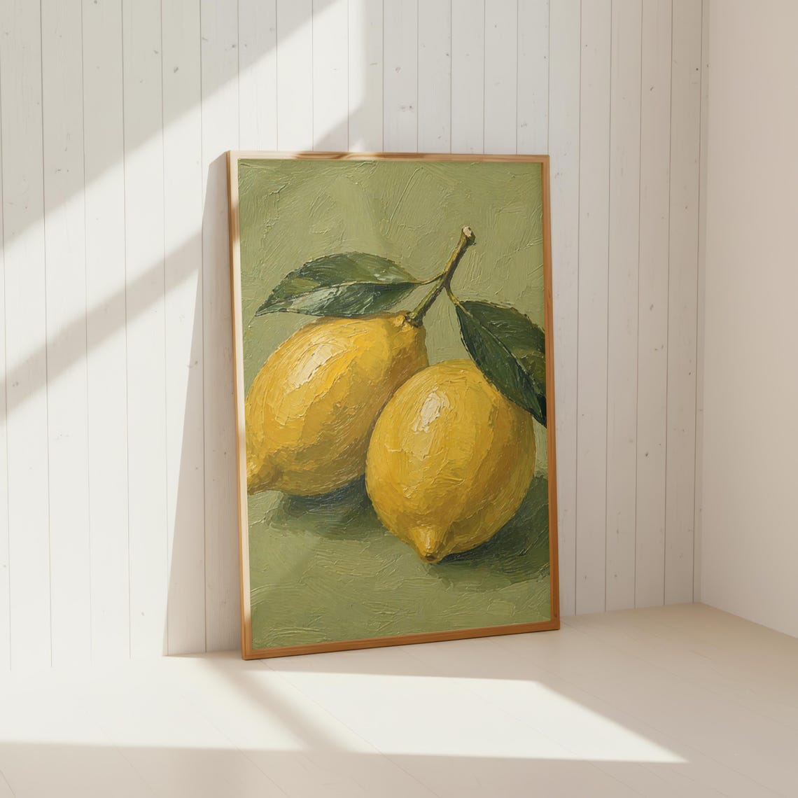 Two Lemons Textured Oil Painting Rustic Farmhouse Kitchen Poster
