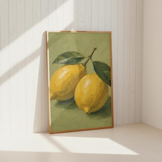 Lemon Oil Painting Poster Vintage Kitchen Wall Art Rustic Farmhouse Decor
