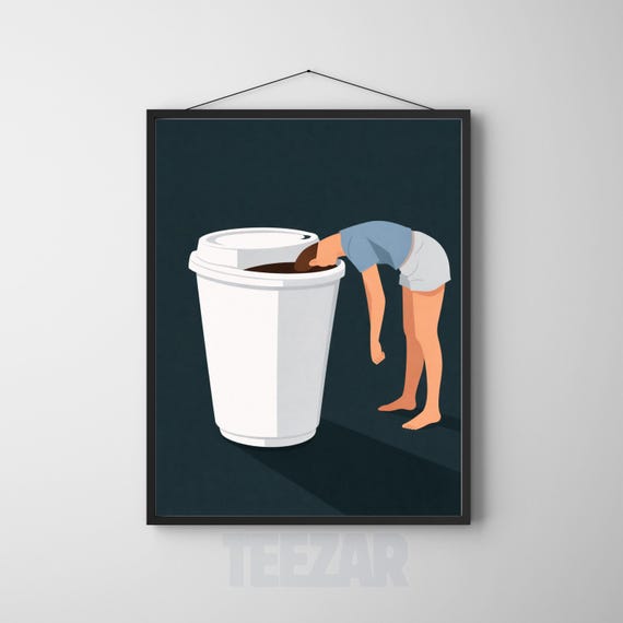 Funny Coffee Poster Minimalist Humor Print Lover Kitchen Decor