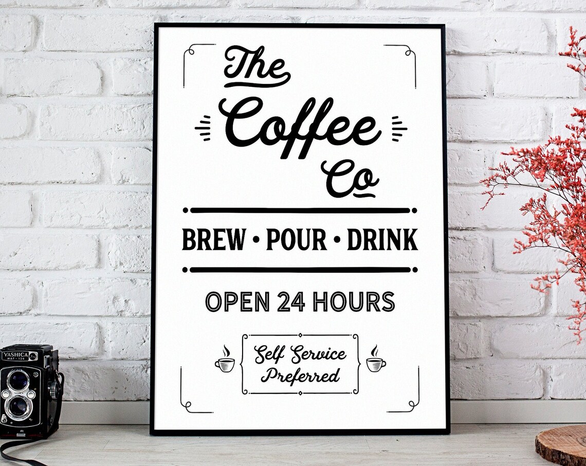 Retro Coffee Sign, Kitchen Cafe Wall Art Print