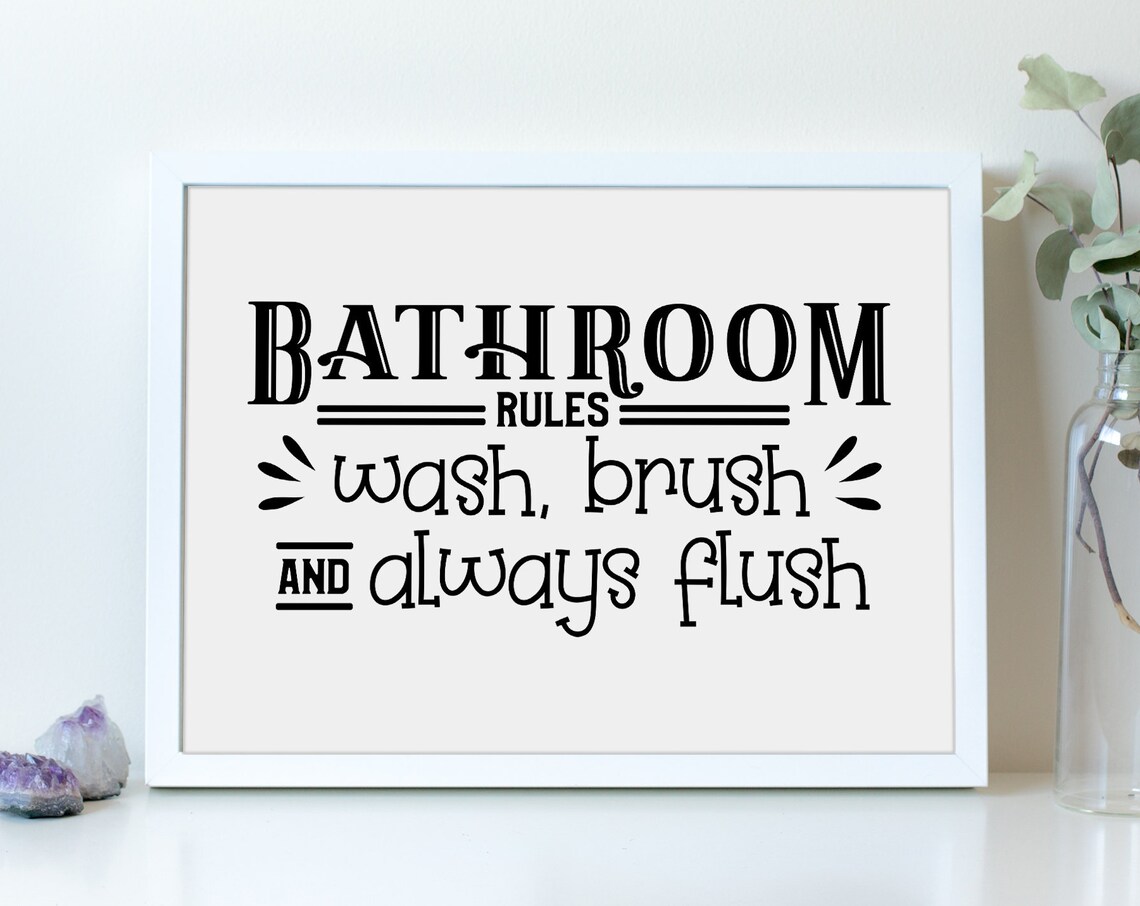 Bathroom Rules Wash Brush and Always Flush Funny Sign Poster